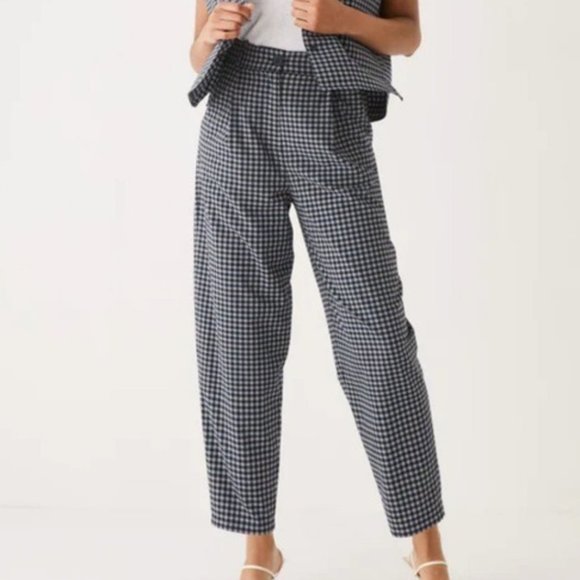 BNWT Frank and Oak The Gingham Amelia Balloon Pant - Navy - 4 - Picture 1 of 8